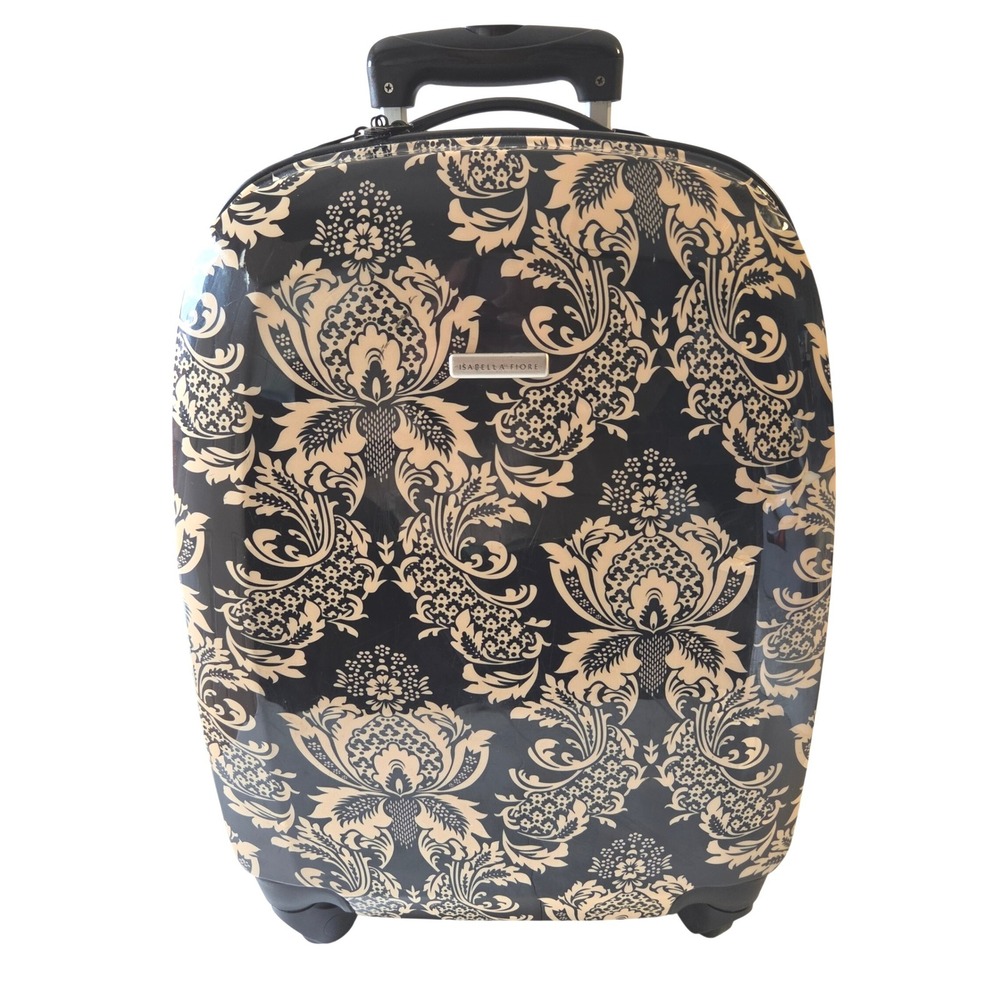 Isabella Fiore Luggage Hardside Rolling Spinner Carry-On Black/Gold Baroque VTG